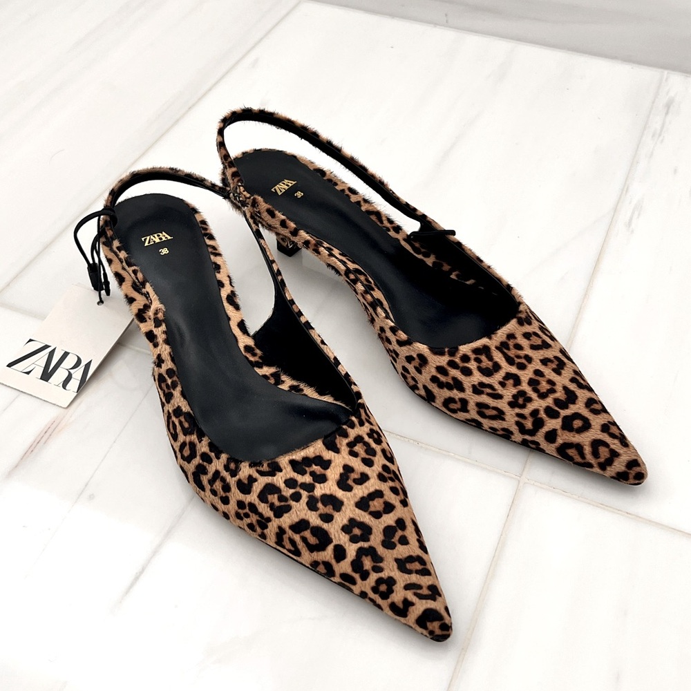 Zara leopard sling back kitten heel - never worn!